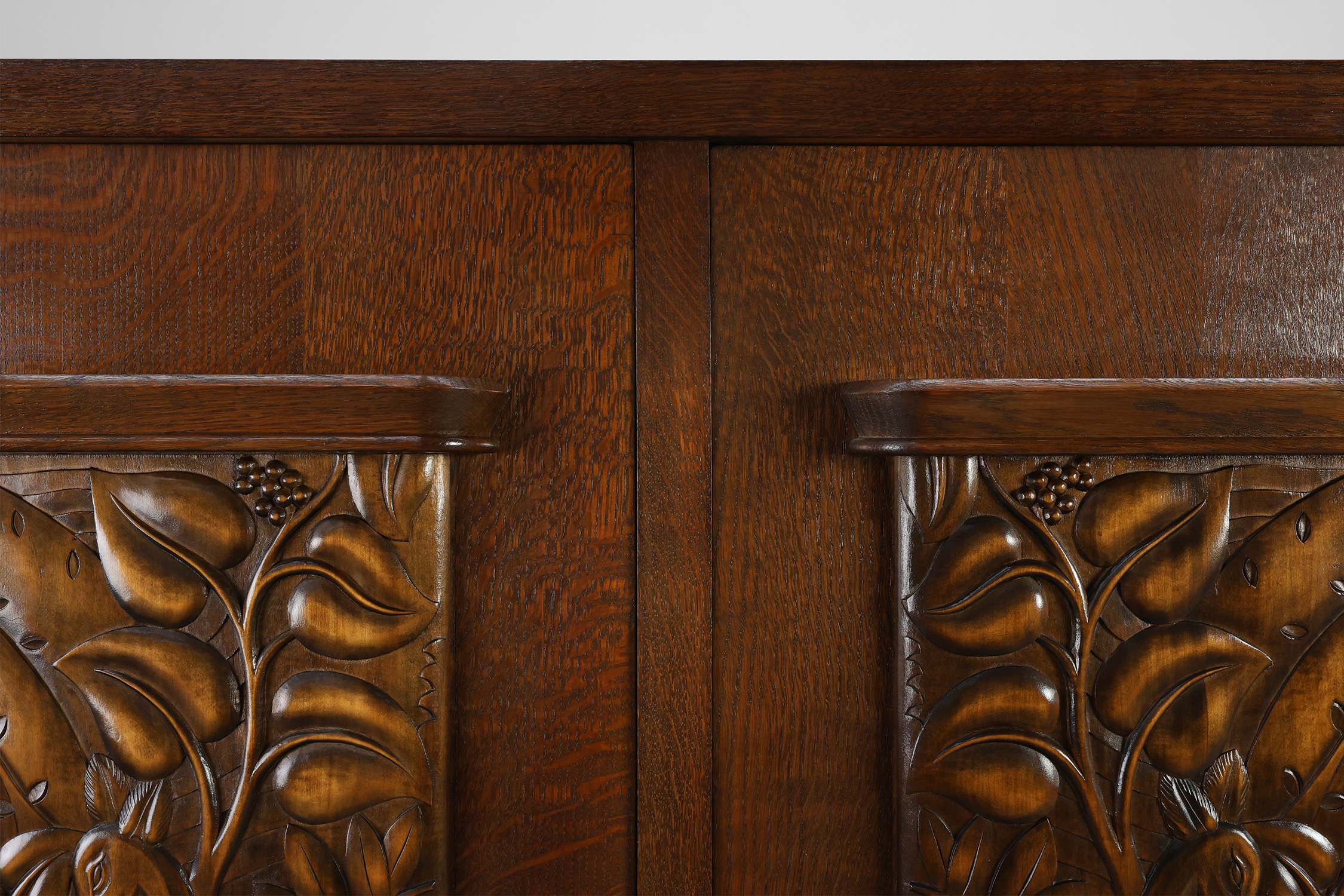 Art Deco Oak Cabinet with Sculptural Carving by Jacques Klein, France 1925 thumbnail